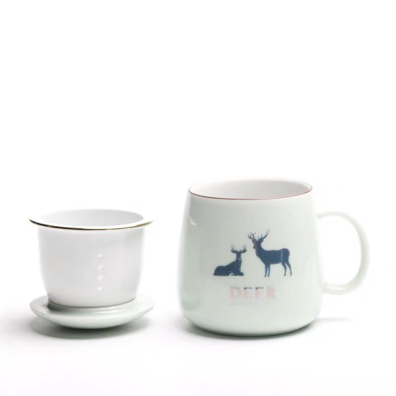 Tazza da tè con filtro in ceramica Coppia di bicchieri semplici e di grande capacità Tazza da caffè per la casa con coperchio Tazza per la separazione del tè da ufficio in porcellana