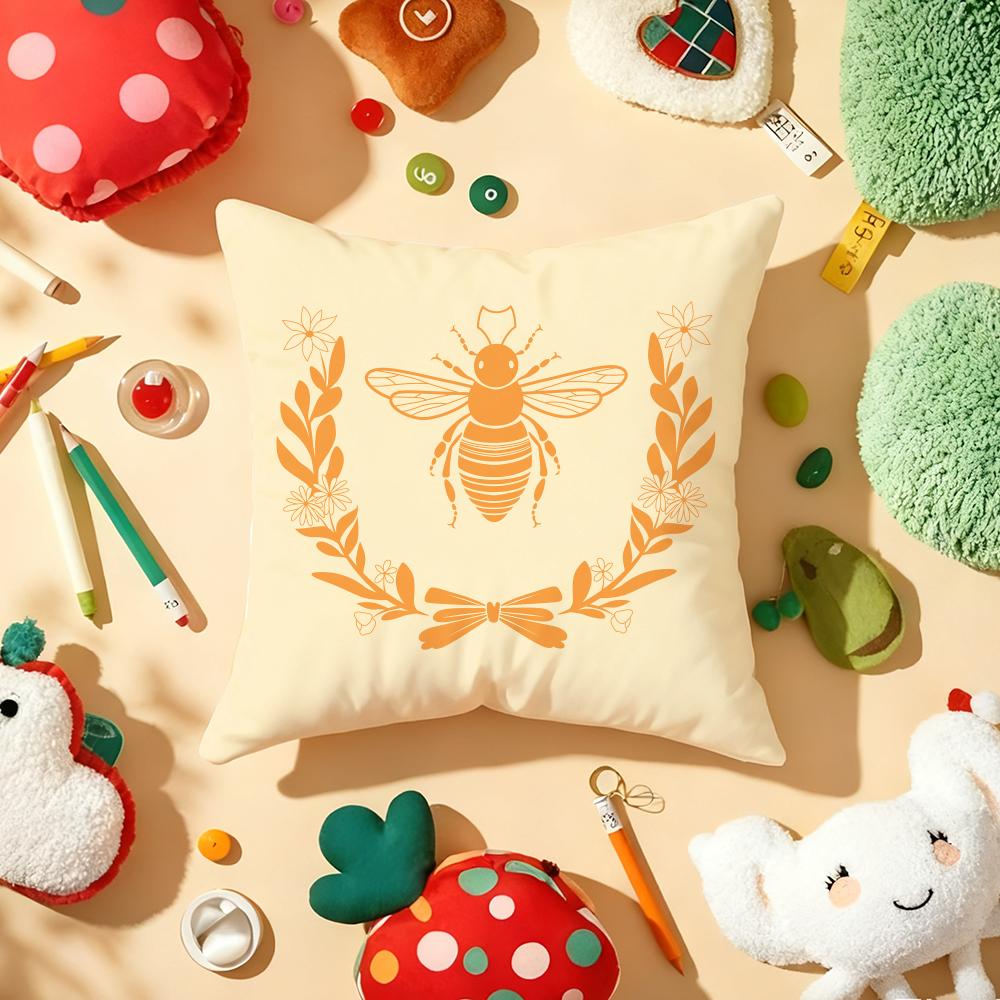 Bee Botanical Pillow Case Plush Fabric Soft DoubleSided Printed Sofa Warm Winter Home Gift Cushion Cover