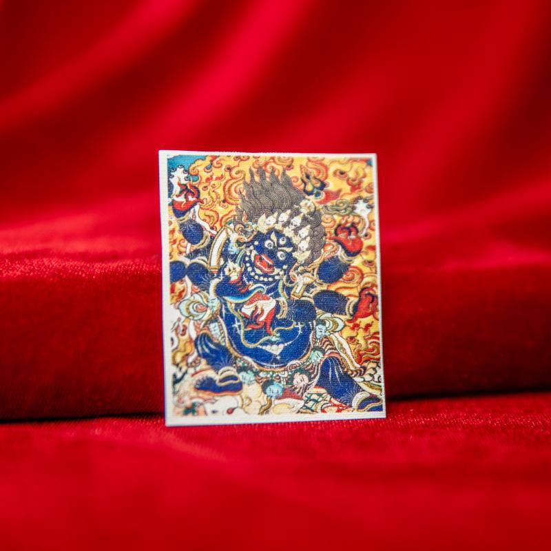 Tibetan Thangka Painting Core Cloth: Mahakala, Black Jambhala, Yamantaka, 4×5cm