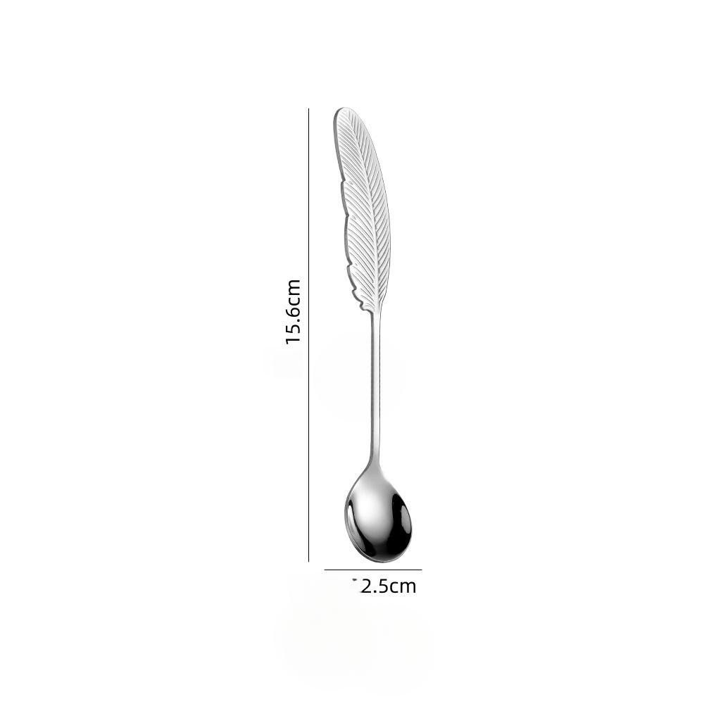 Feather‑Shaped Spoon Fork, 304 Stainless Steel Coffee Stirring Spoon Creative Dessert Gift Utensil