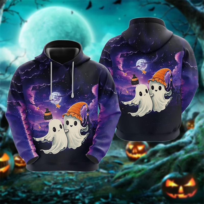 Funny 3D Horror Ghost Pattern Men's Hoodie Halloween Pumpkin Print Sweatshirts Hip Hop Trend Hooded Shirt Autumn Y2k Clothes Top