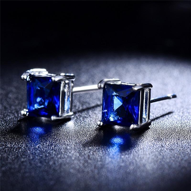 New Shiny Red Square Cubic Zirconia Stud Earrings for Women Fashion copper Color Geometry Brides Wedding Jewelry Party Gift