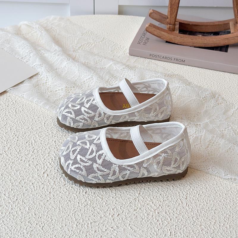 

Весна 2026 Девочки Дышащие Сетчатые Кружевные Туфли Принцессы - Корейский Стиль Мягкая Подошва Повседневная Обувь Size 21-25, Pack of 5 Pairs бежевый