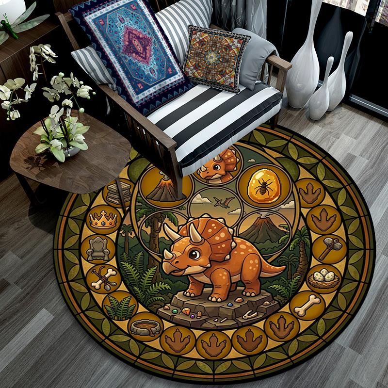 Dinosaur Kingdom Icons Round Area Rug Under Office Chairs Bedroom Living Room Home Decor 80cm x 80cm