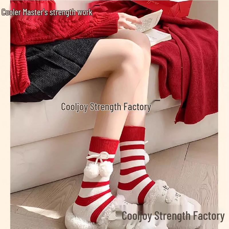 Women's Red Dragon Year Gift Socks Set: Knee-High Cotton Socks for Autumn, Winter, and New Year Luck