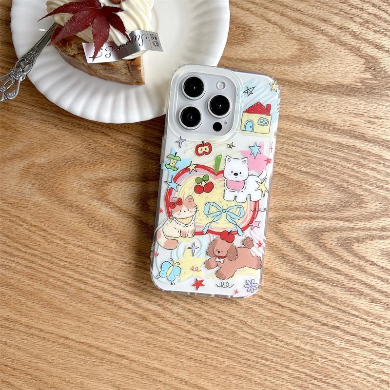 

Graffiti Dopamine Kitten Puppy Phone Case for iPhone 17/16 Pro Max/15 Pro - High-End Feel iPhone 17 Pro Max