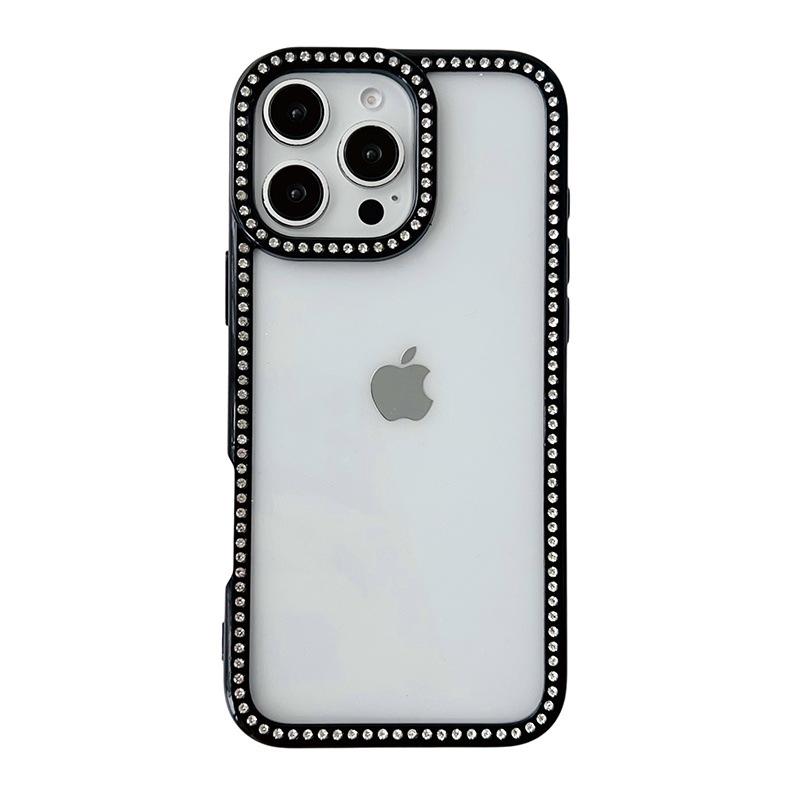 Applicable To IPhone15 Transparent Groove Anti-fall Mobile Phone Case Apple 16 ProMax Candy Rhinestone Magnetic Protective Case