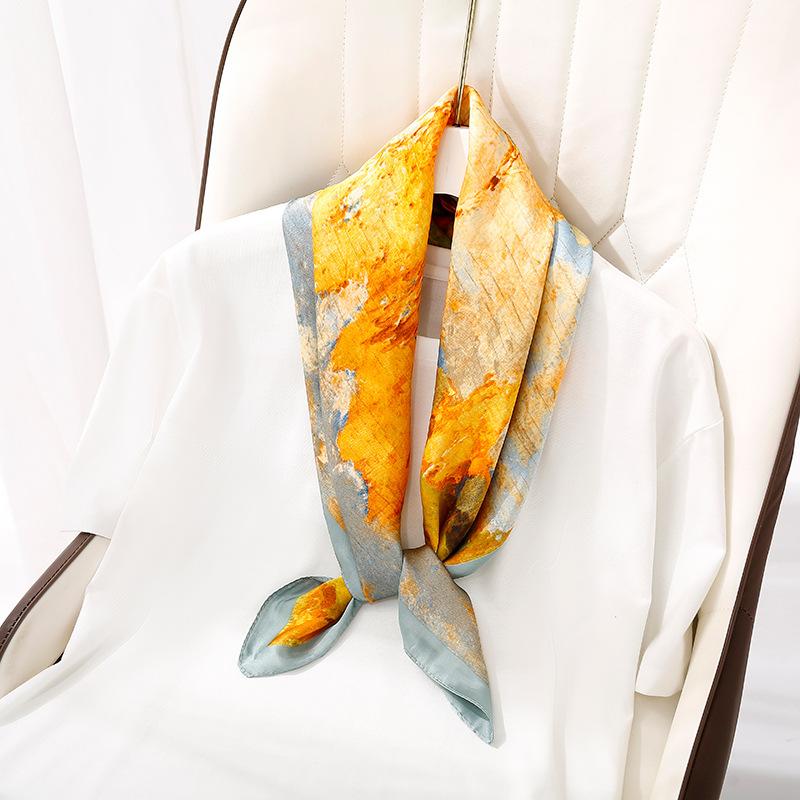 Fashionable Silk-Like Square Scarf Lightweight Stylish Versatile For Women Spring Autumn Casual Wear Neutral Colors Multi-Purpose Accessory