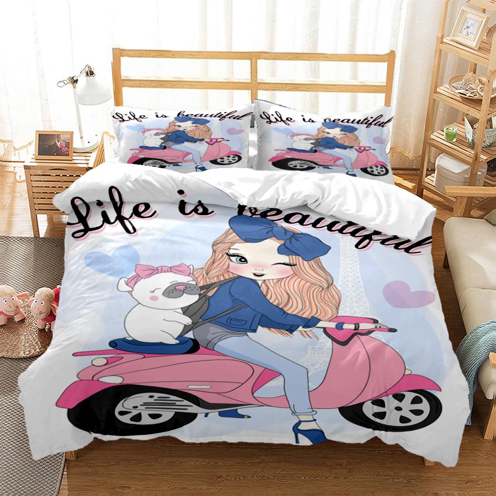 Cartoon Girl Art Print XXL Three Piece Bedding Set  Article Children Or Adults For Beds Quilt Covers Pillowcases Bedding Set