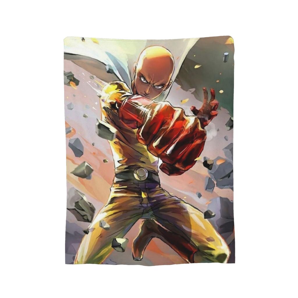 Anime One Punch Man Fleece Throw Blanket Saitama Cartoon Blankets for Home Office Lightweight Bedding Throws,