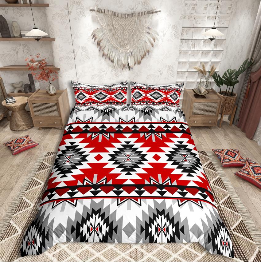 Homewish Tribal Aztec Duvet Cover Set,Bohemian Theme Bedding Set for Teens,exotic Style Decor