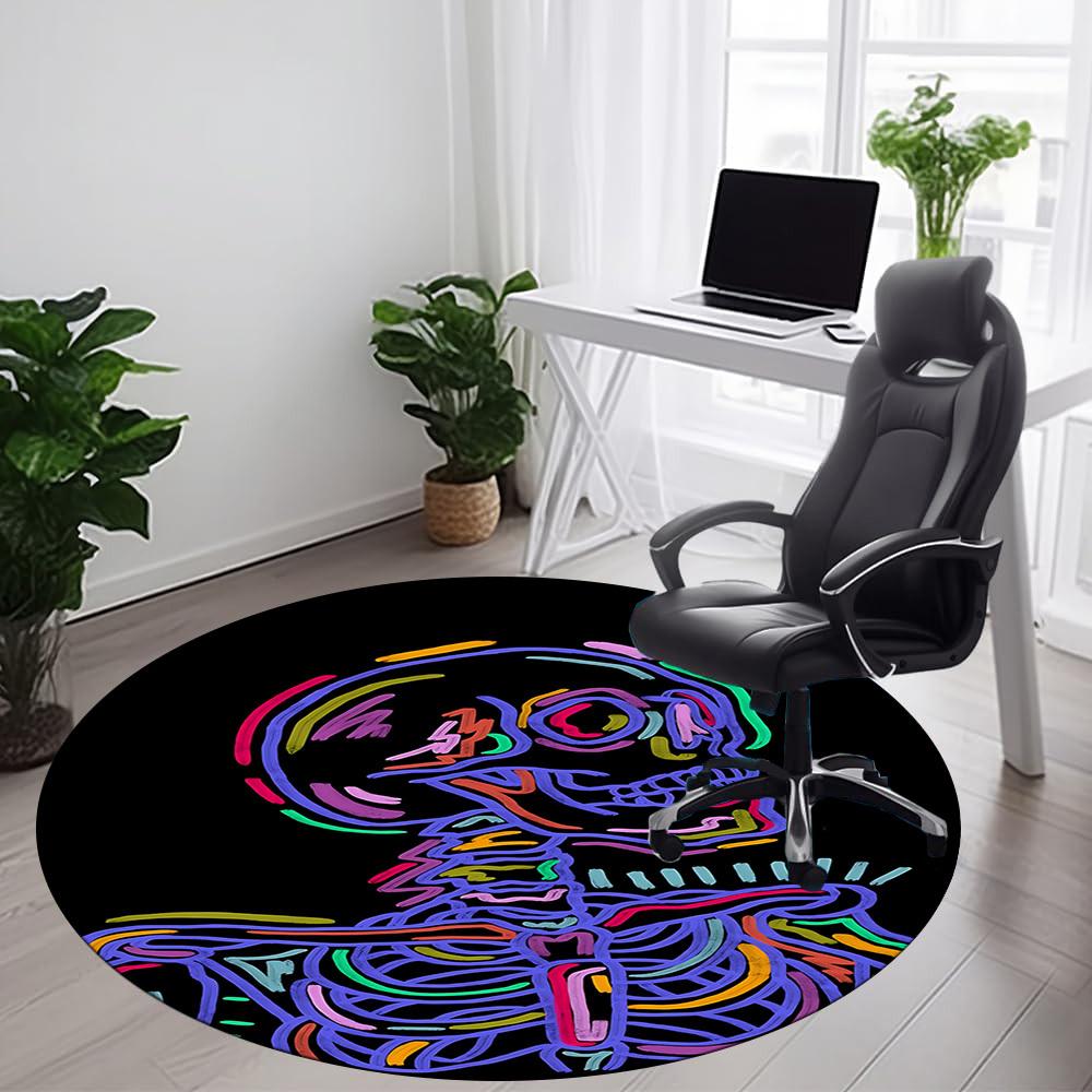 1pc SkelePop Office Round Area Rug, Indoor Mat Suitable ForOffice, Under Office Chairs Bedroom Living Room Home Decor, Room Deco  D057