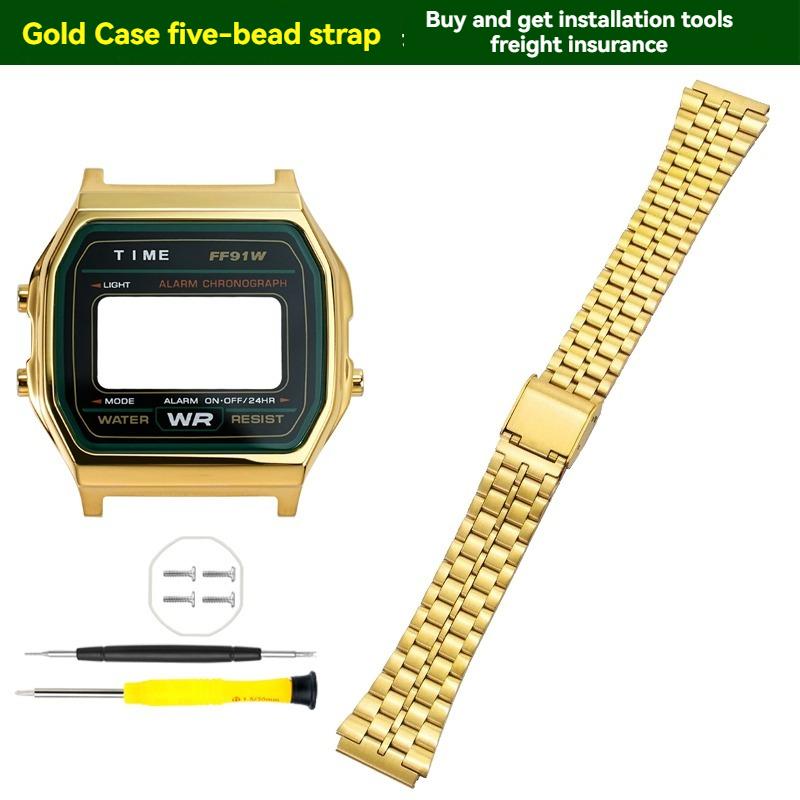 ONEMetal Modifikační sada pouzdra hodinek pro Casio A158 A159 A168 AW158 A158WA A159W-N1 Pouzdro a řemínek z nerezové oceli Kovový kryt hodinek RámečekMN