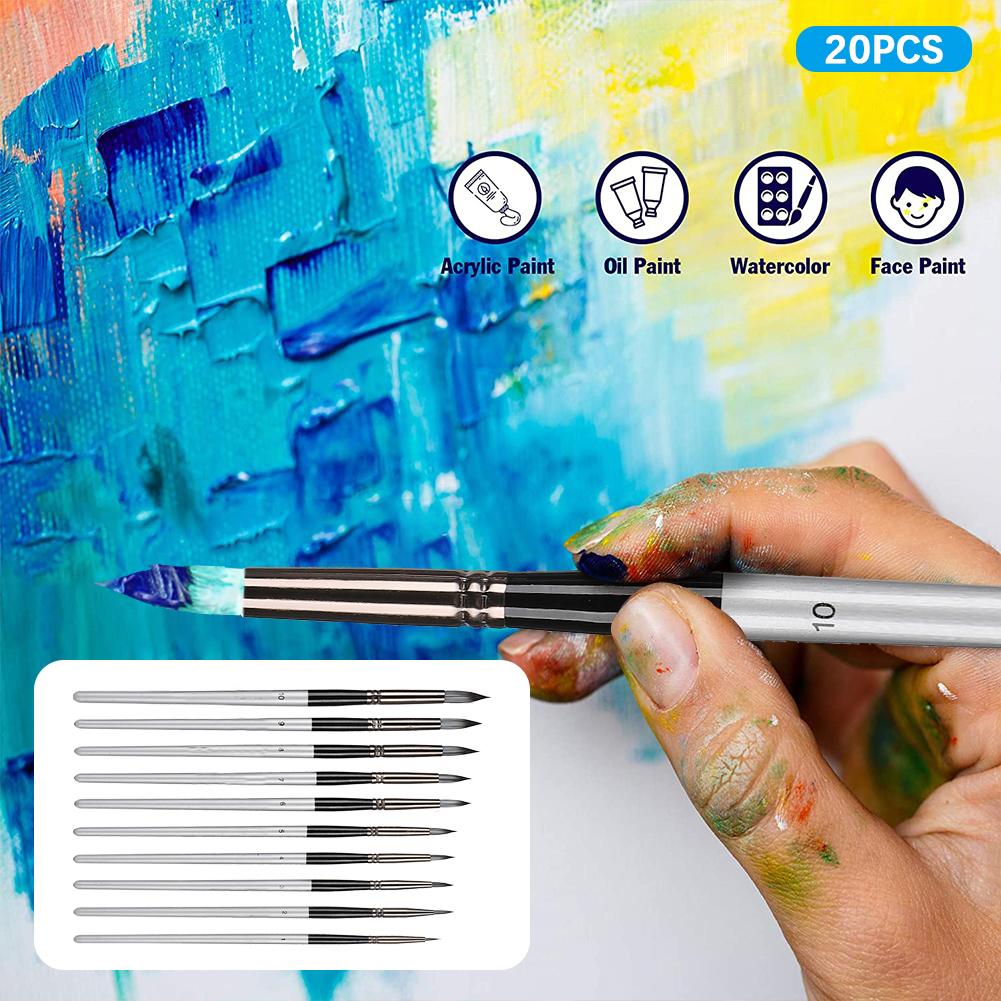2 Sets Artist Brushes Nylon Wool Silver Gray Holder Watercolor Gouache Acrylic Painting Tool