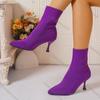 Mode Comemore Dam Elastiska Stövelstrumpor Höst Vinter Stilett Höga Klackar Stickade Ankelskor Dam Slip-On Spetsig Tå Klackade Botines