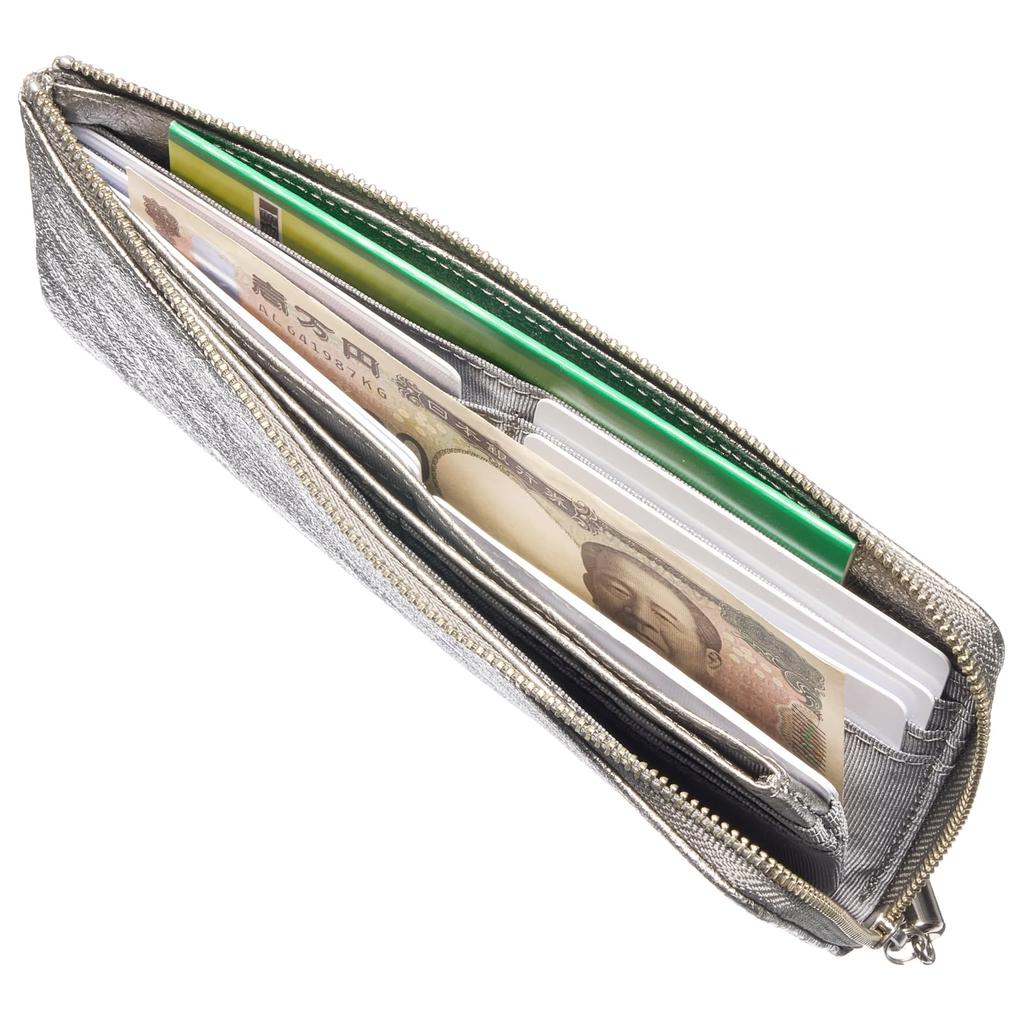 FRANCK ROSSINI Women's Metal Crush Leather Wallet with L-Shaped Zipper, Lightweight and Easy to Use, Perfect as a Gift. Boxed in Silver.