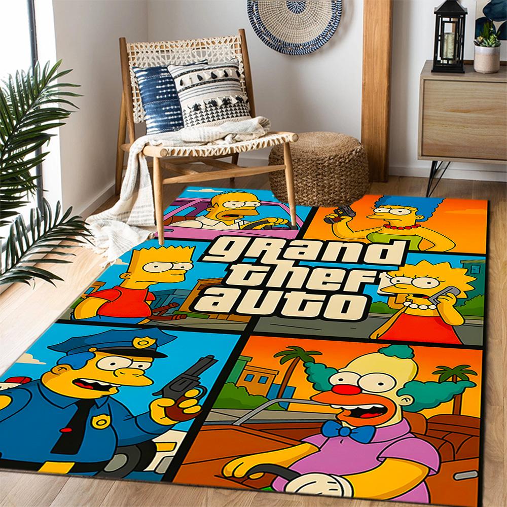 Simpsons Family Adventure Themed Anti-Slip Rugs - Polyester Home Decor, Suitable for Bedrooms, Living Rooms, Doorways, Studios, and Decorations