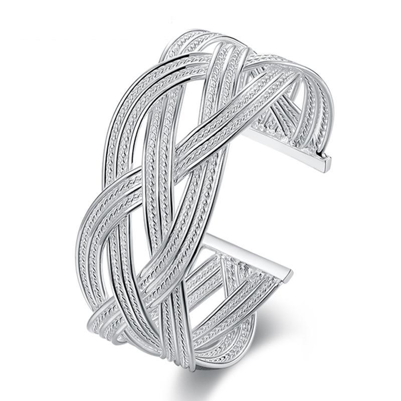 Bijuterii din argint 925 de modă Brățară și brățară țesută mare pentru femei Brățări simple cu manșetă deschisă Bijuterii pentru femei Cadouri de petrecere