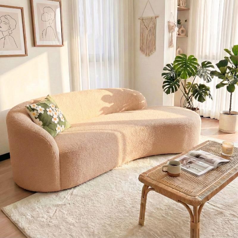 

Thickened Teddy Fur Curved Sofa Cover Stretch Non-Slip Modern Cloud Sectional Sofa Slipcover for Restaurant Cafe Bar Living Room Left 95-120cm верблюд