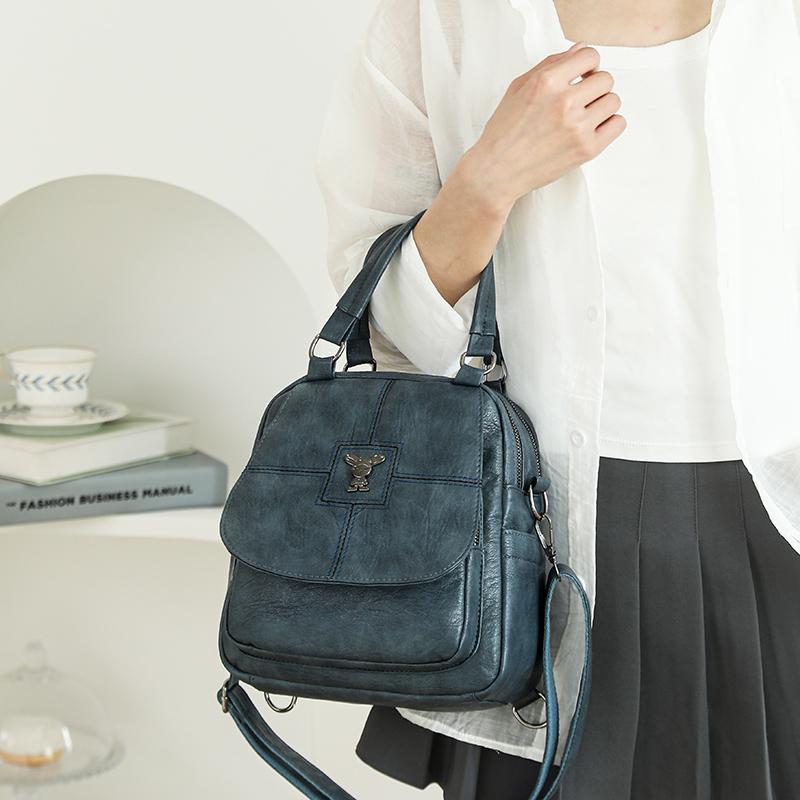 Multifunctional Shoulder Bag Women's Soft Leather Backpack Solid Color Shoulder Bag