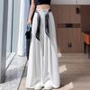 Women's High-Waist Silk Scarf Ribbon Wide-Leg Pants - Summer Cotton Linen Drape