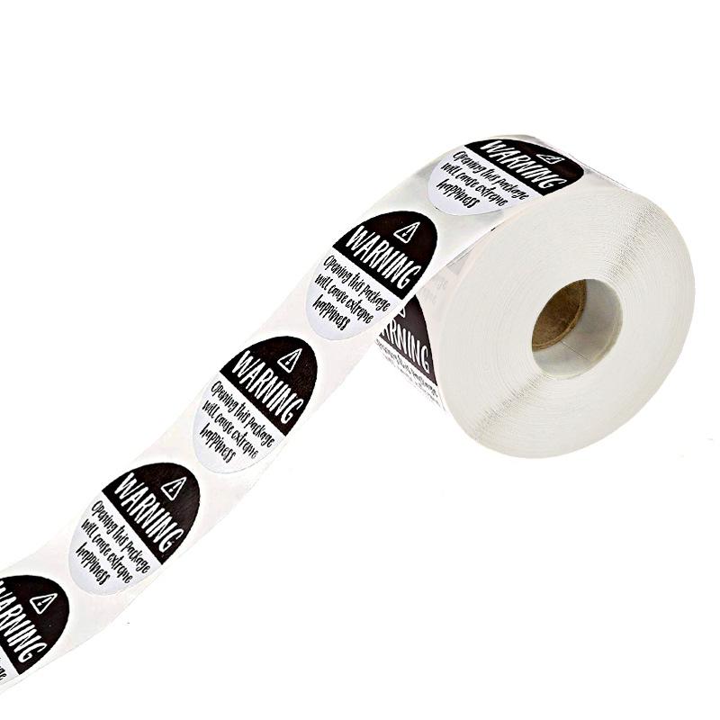 3.8cm Black and White "Warning" Adhesive Labels for Gift Decoration and Business Sealing