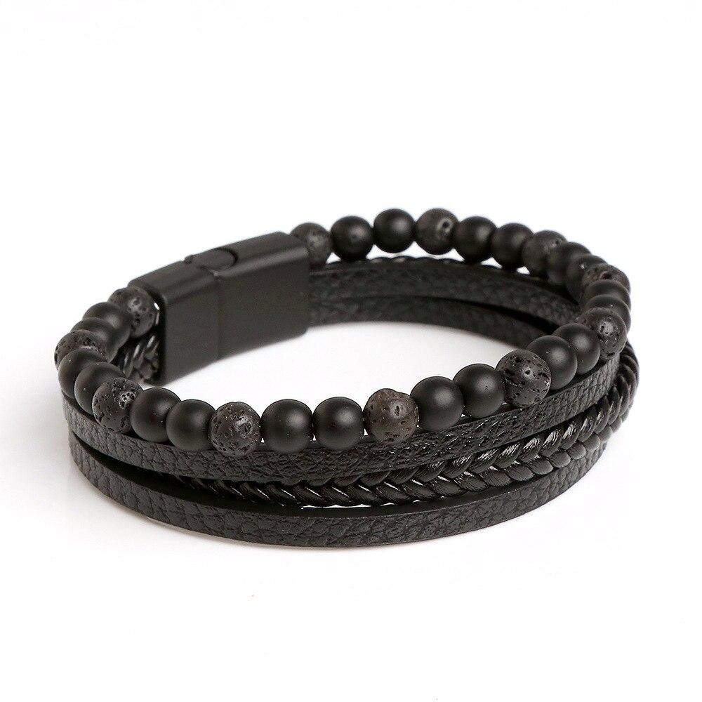 Men Leather Bracelet Classic Fashion Tiger Eye Beaded Multi Layer Leather Bracelet For Men Zircon Gift