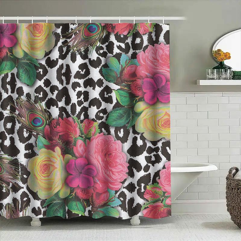 Luxury Floral Leopard Print Shower Curtain Waterproof Home Decor Bathroom Decoration for Kids