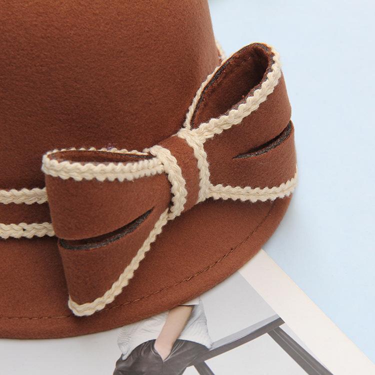 Retro Bow Woolen Hat Women's Autumn and Winter Warm Fashion Top Hat British Bucket Hat