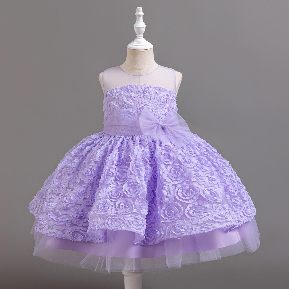 Girls Sleeveless Puffy Princess Dress Cute Flower Gown Runway Performance Tutu Dress Kids Breathable Mesh Party Formal Outfit