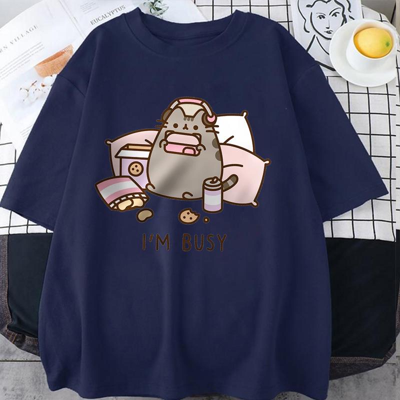 Neu Entschuldigung Ich bin beschäftigt Katze spielt Spiele mit Kopfhörern Mann Frau T-Shirt Hohe Qualität Markenkleidung Lockere T-Shirts Tops Paar