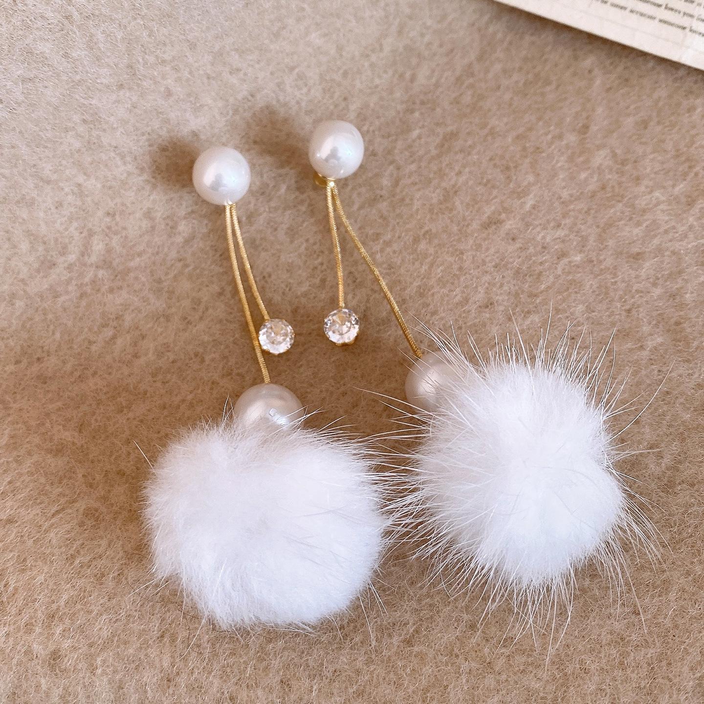 Autumn and winter temperament zircon hairball fringed pearl earrings earrings fashionable exquisite earrings women