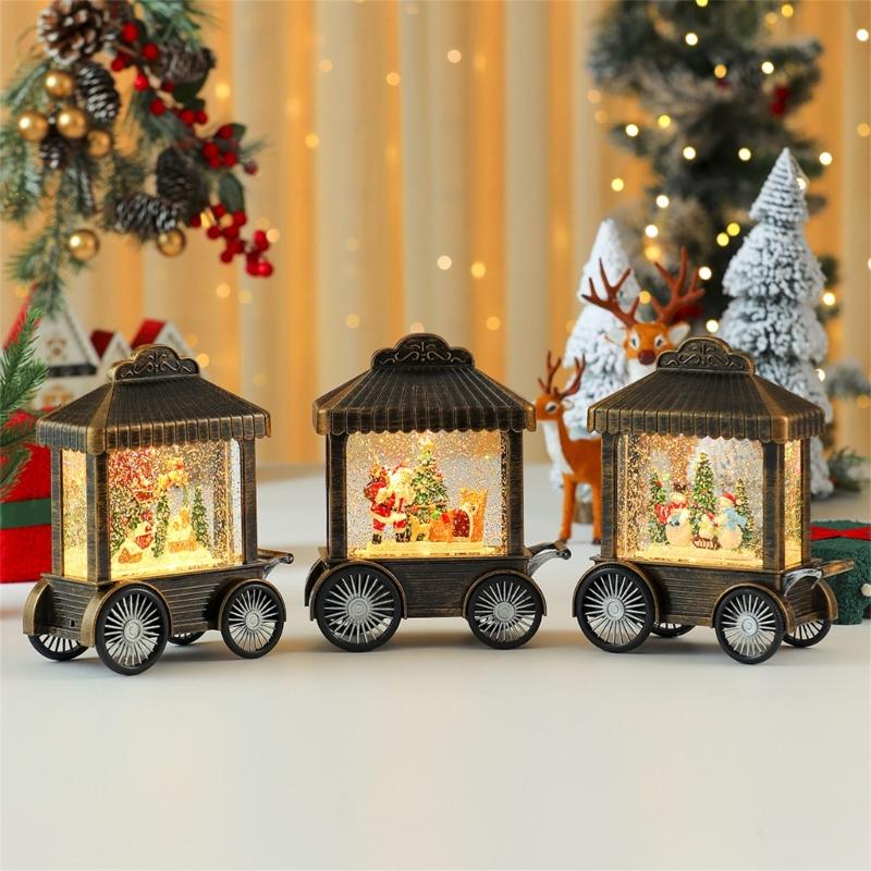 Lighted LED Musical Christmas Music Box Christmas Toy Music Box Snow Globe Cart Table Ornament for Home Decoration