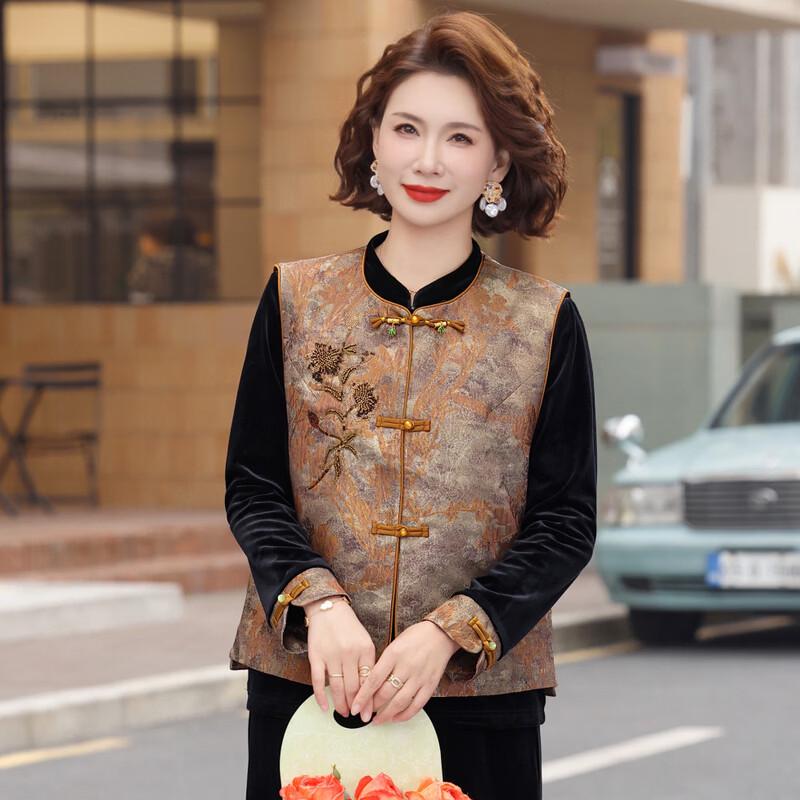 FENGXIAO Women's New Chinese Style Velvet Vest Three-Piece Set