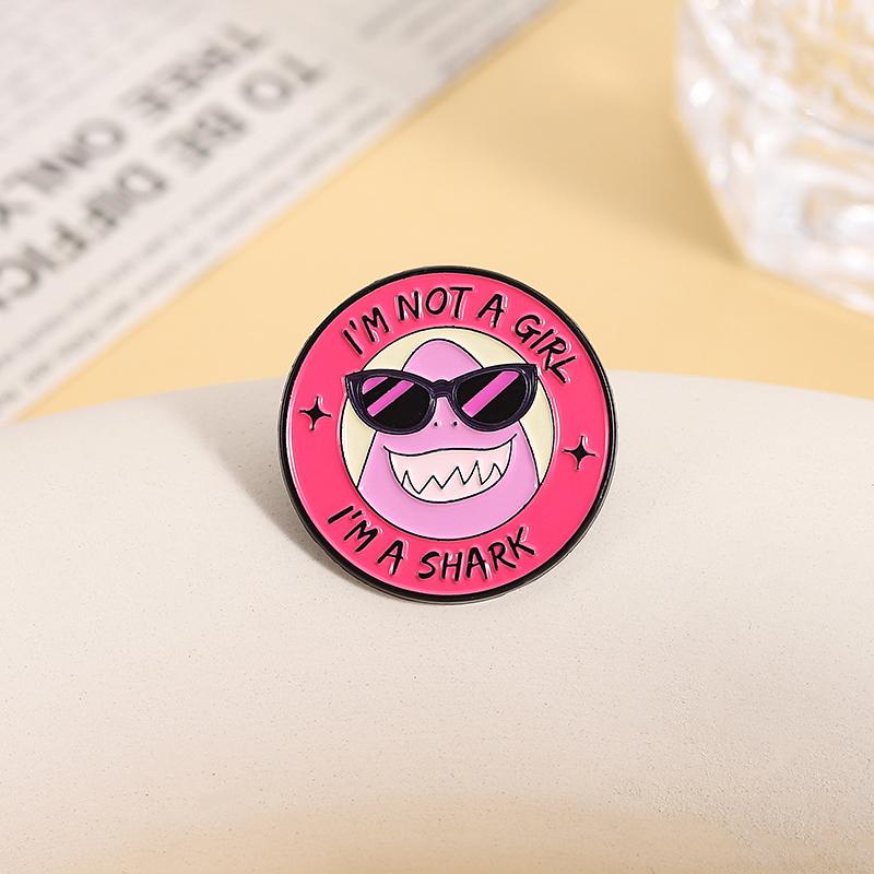 Cartoon Animated Movies Enamel Pin I'm Not a Girl I'm a Shark Monster Shark with Sunglasses Brooch Lapel Badge Jewelry Gift