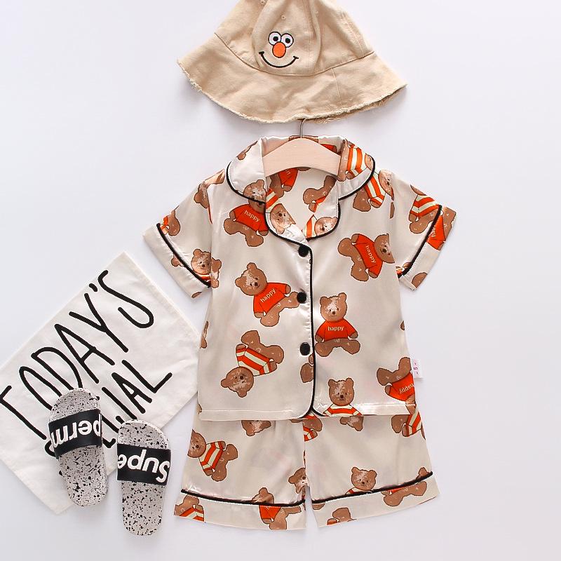 BB58 Mufurui Summer Kids' Silk Bear Cartoon Pajama Short Sleeve Two-Piece Set