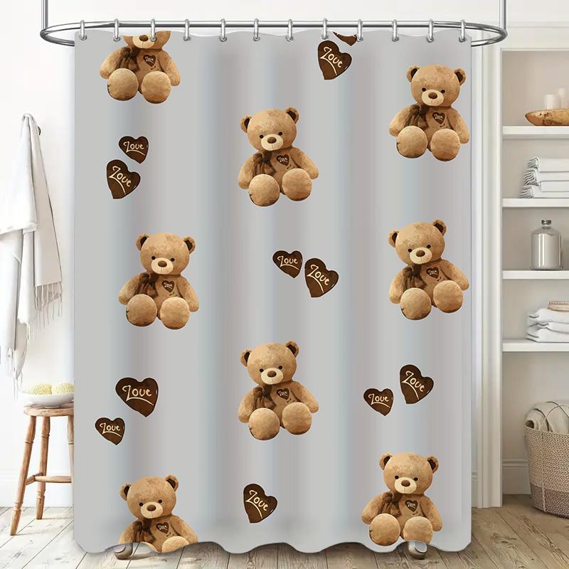 Teddy Bear Print Shower Curtain Home Decoration Waterproof Bathroom Wall Covering Decor