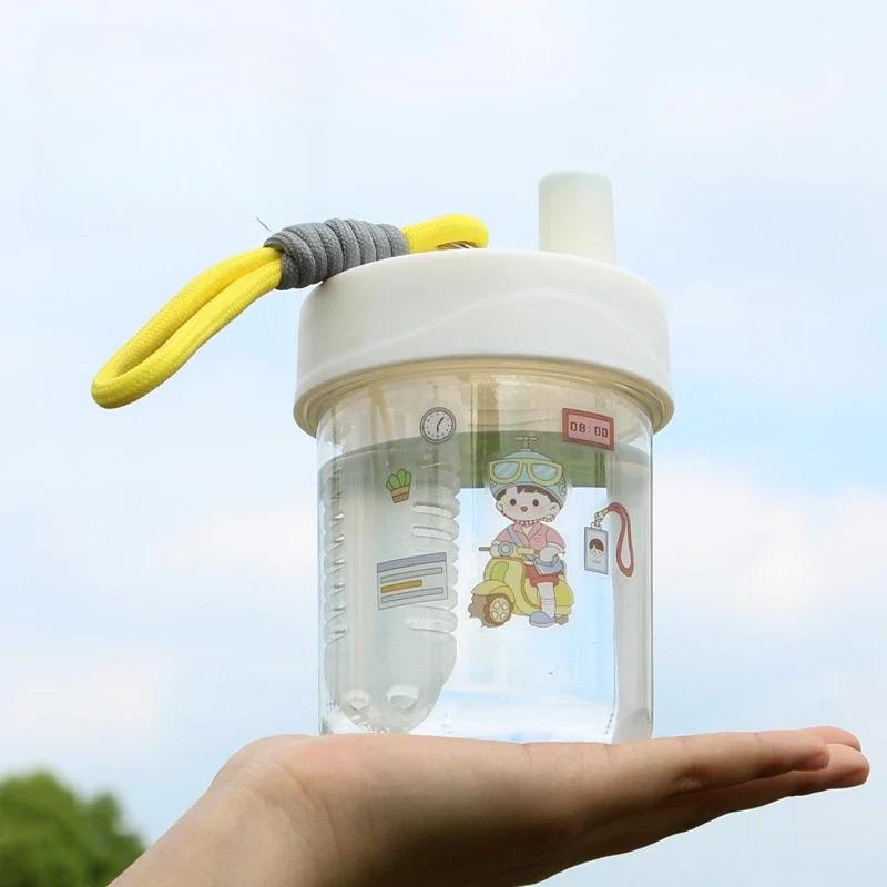 550ml Cute Children Drinking Water Bottle Straw Portable Bottle Student Couple Plastic Cup Gift School Kids