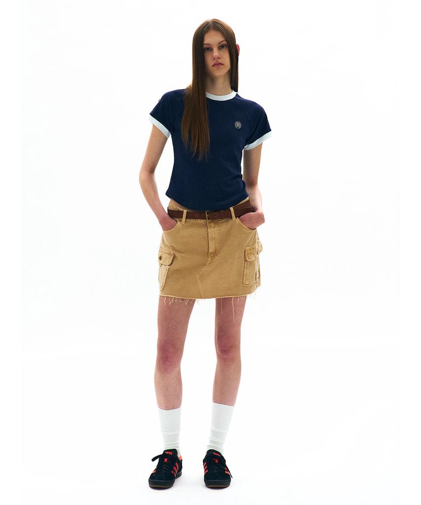 PARTIMENTO WOMEN College Striped Ringer Tee_Navy