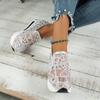 Summer new casual single shoes slope heel thick sole foot cover single shoes mesh breathable sequins large size mesh women's shoes