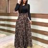 Women Floral Printed Patchwork Long Sleeve Cocktail Party Large Swing Maxi Dress