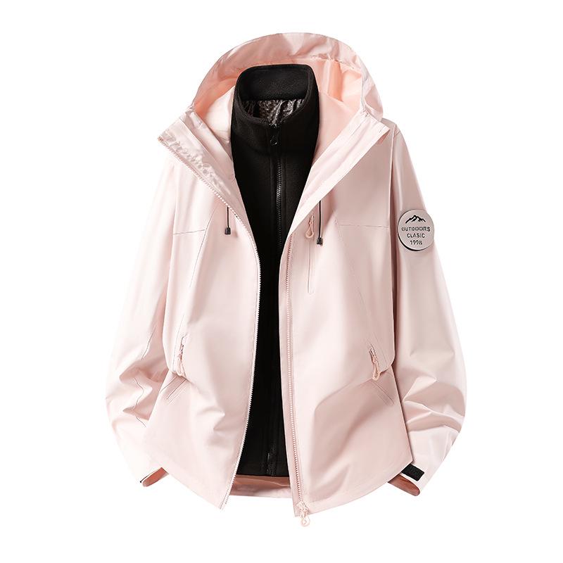 Unisex Waterproof Windproof 3-in-1 Outdoor Mountaineering Jacket with Detachable Layers and Custom Logo Option.