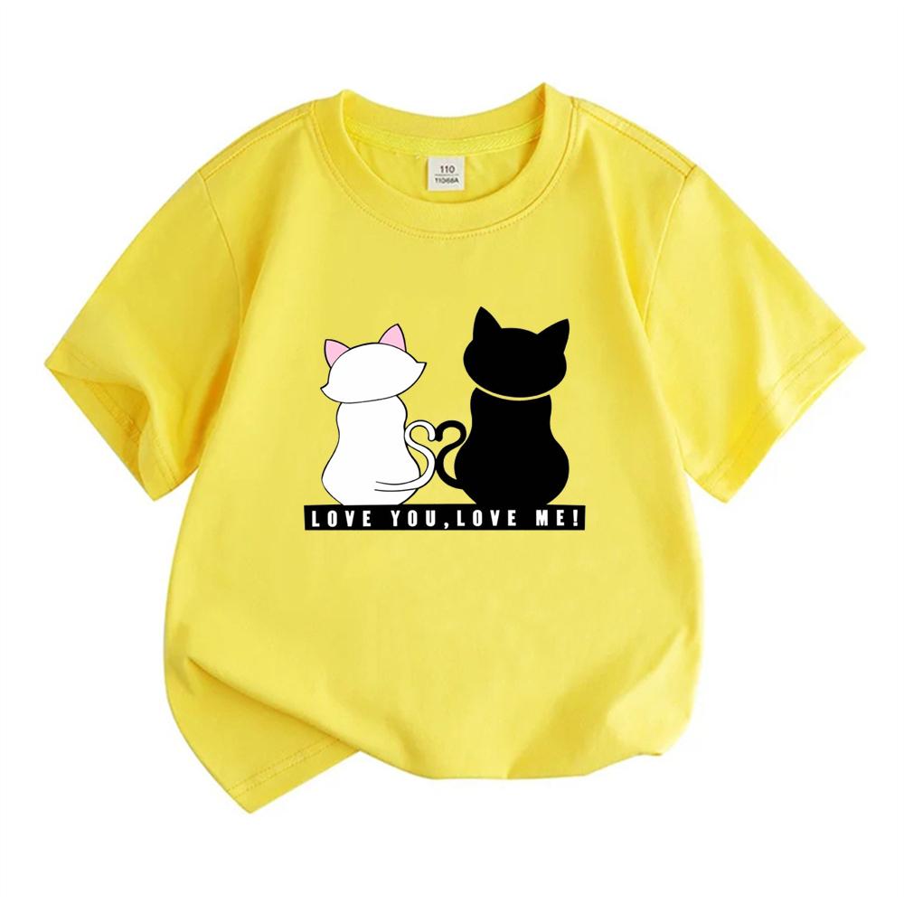 Child Cute Kitten T-shirt Girls White Pink Short Sleeve T-shirts Tops Summer Casual Party Supplies Tee
