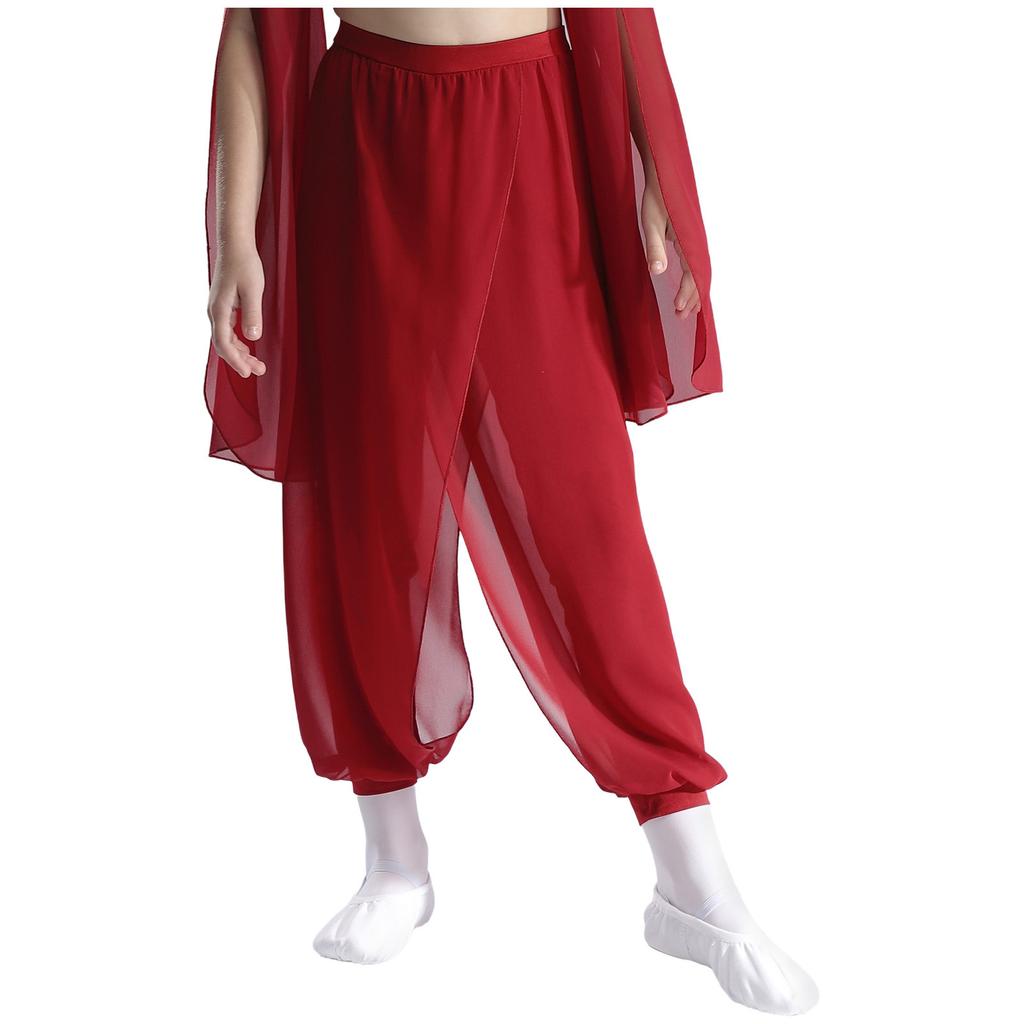 Girls Split Chiffon Overlay Dance Pants Flowy Design for Classical Ballet Practice and Performances
