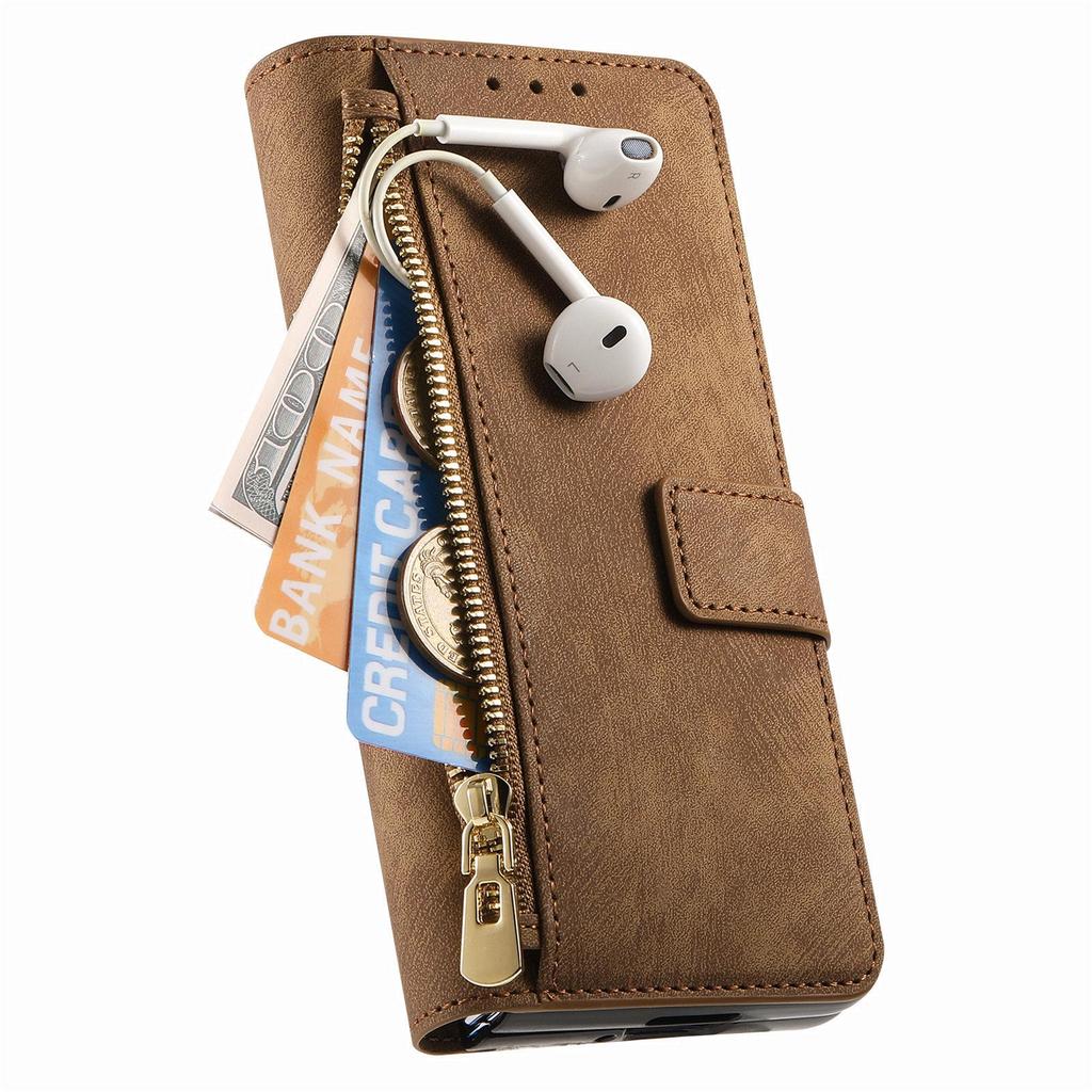 Retro Magnetic Zipper Leather Case for Samsung ZFold 7/6/5/4/3 with Card Slot