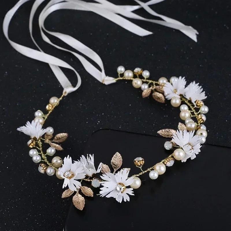 Fashion Elegant Pearl Flower Chain Hair Band Fairy Headdress Wedding Head Decoration Chinese Style Bride's Hair Accessories