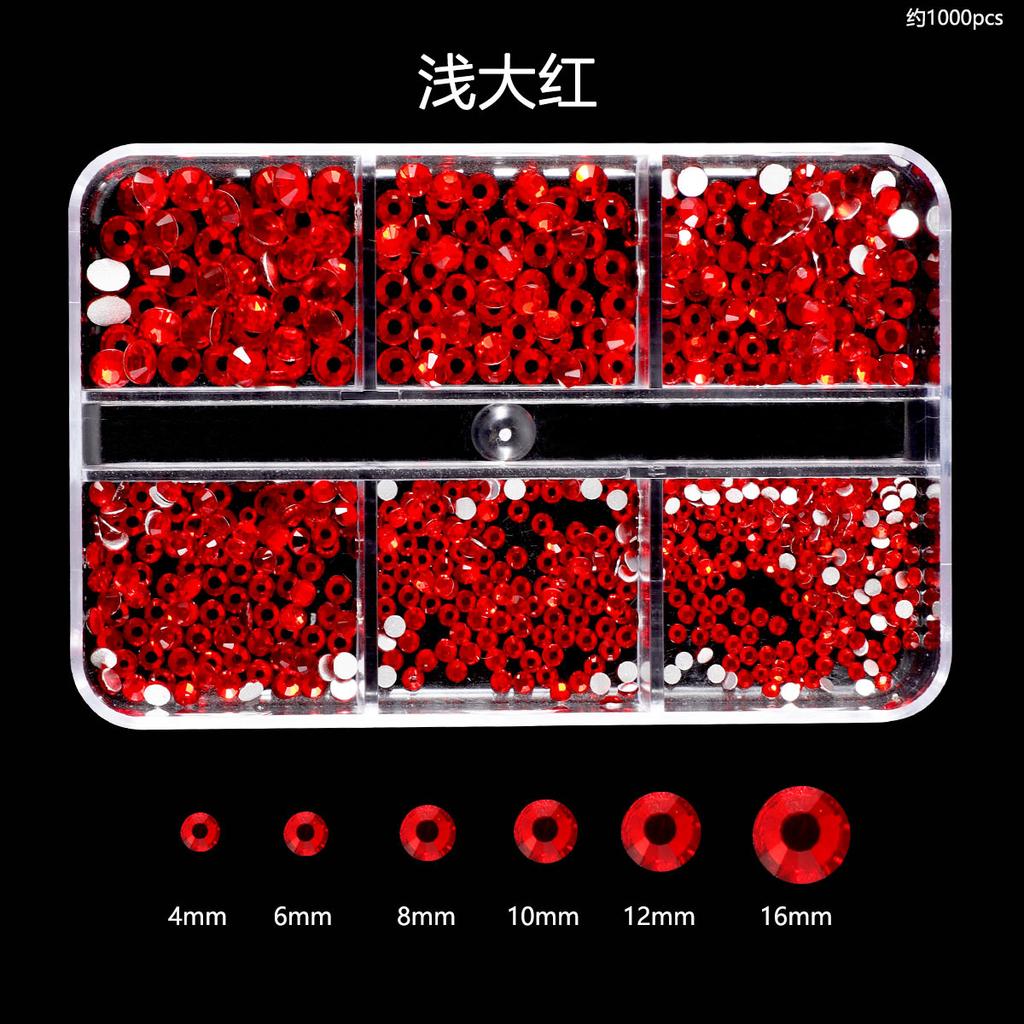 Nail Art Diamond 6 Grid Glass Flat Bottom Round Diamond Crystal Transparent Ab Mixed Color Large And Small Mixed Decoration