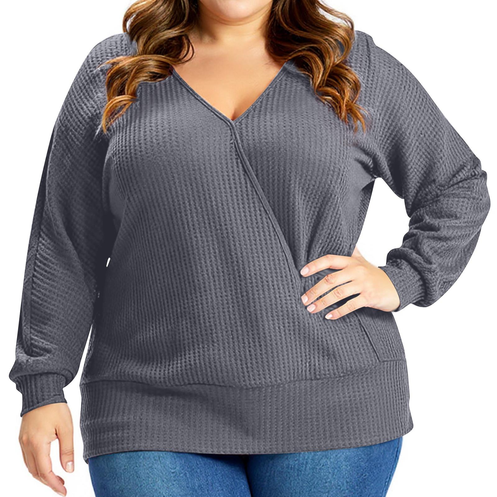 

Женская модная повседневная однотонная блузка оверсайз с длинным рукавом свободного кроя XXXL