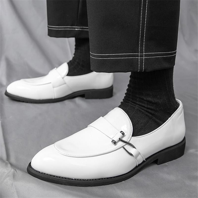 Fashion New Men's White Patent Leather Casual Shoes Luxury Designer Male Formal Wedding Dress Monk Strap Loafers Homecoming Footwear