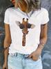 Fashion Giraffe Head Print Women Tshirt Short Sleeve Retro Crew Neck Casual Top Summer Spring Women Breathable Harajuku Clothes